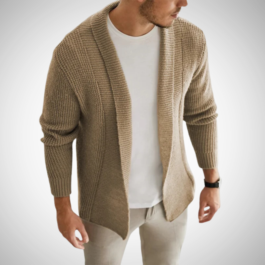 Men's Open Front Shawl Collar Knit Cardigan