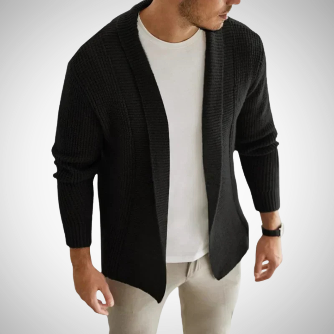 Men's Open Front Shawl Collar Knit Cardigan