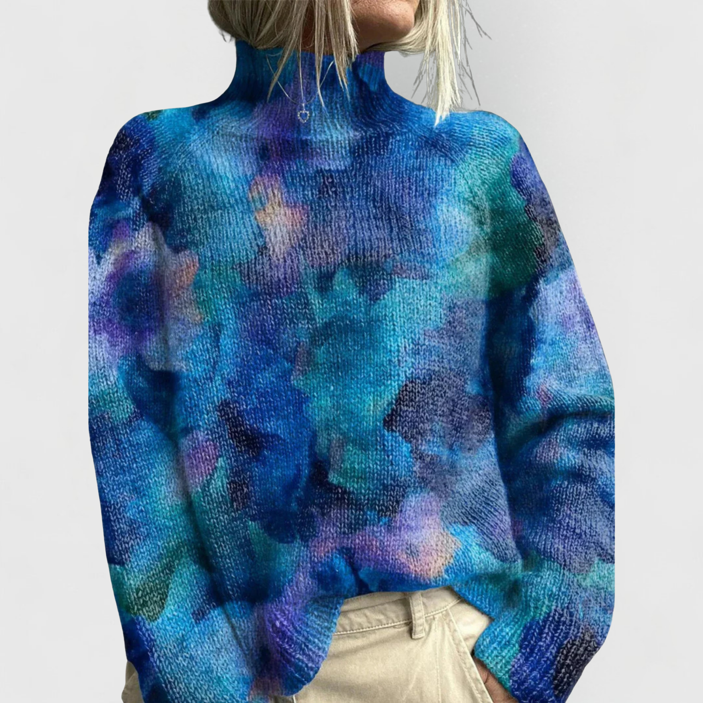 Women's Printed Turtleneck Knit Top Relaxed Winter Layer for Everyday Wear