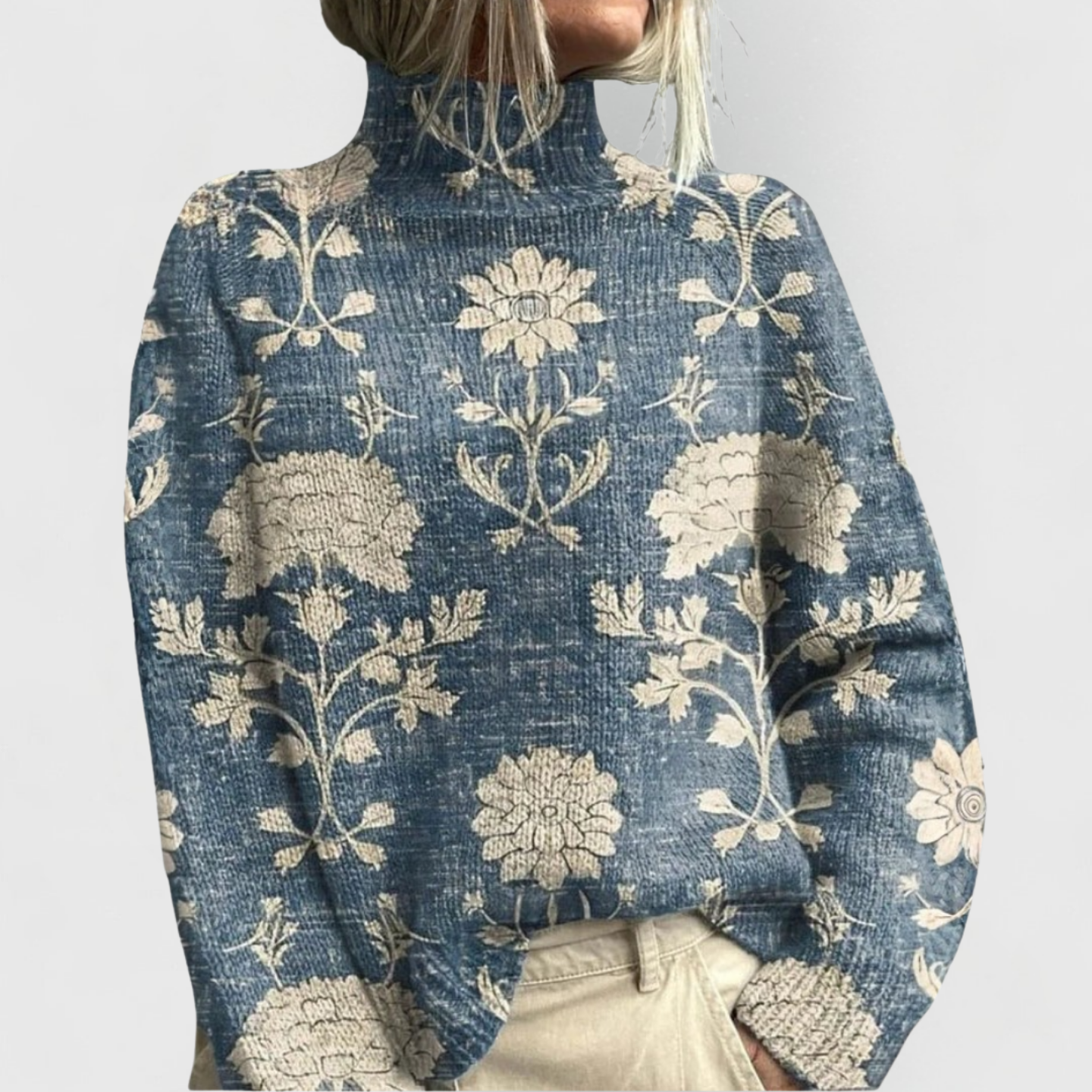 Women's Printed Turtleneck Knit Top Relaxed Winter Layer for Everyday Wear
