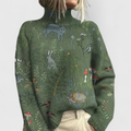 Women's Printed Turtleneck Top - Army Green
