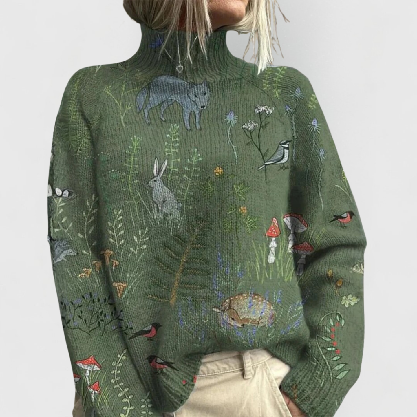 Women's Printed Turtleneck Knit Top Relaxed Winter Layer for Everyday Wear