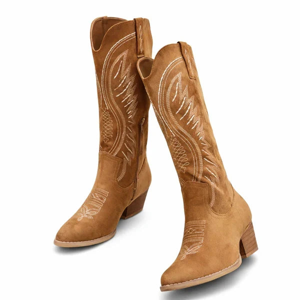 Women's Pull-On Western Boots with Low Block Heel