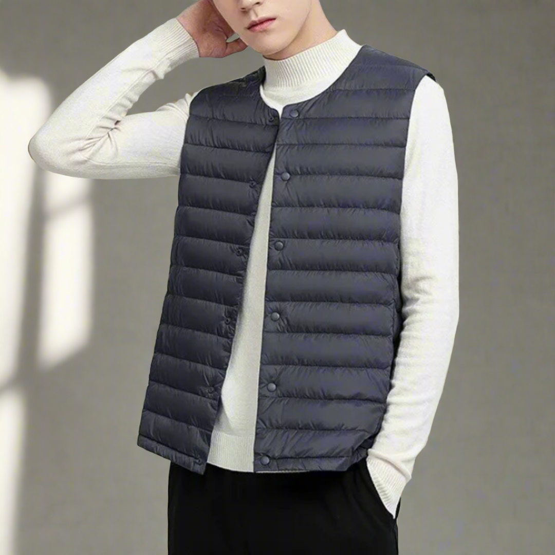Men's Quilted Lightweight Snap-Front Vest - Gray