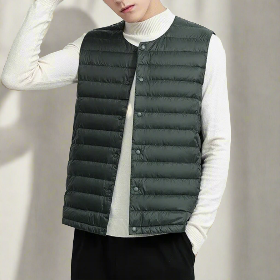 Men's Quilted Lightweight Snap-Front Vest - Dark Green