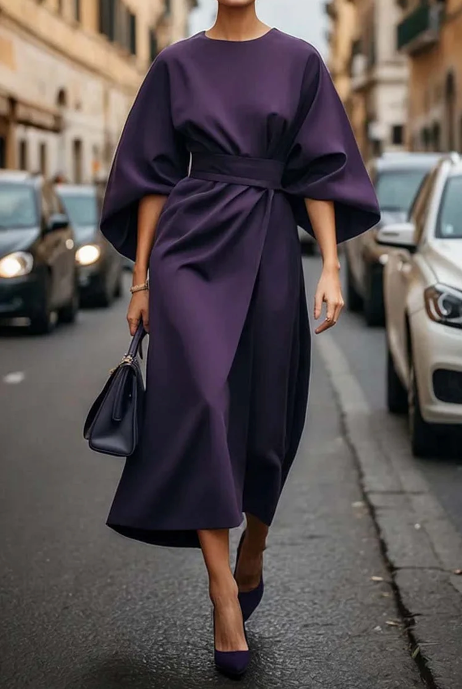 Women's Lantern Sleeve Midi Dress