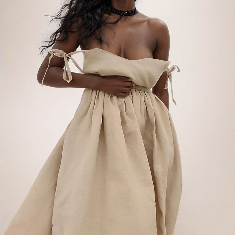 Women's V-Neck Open-Back Tie-Strap Midi Dress
