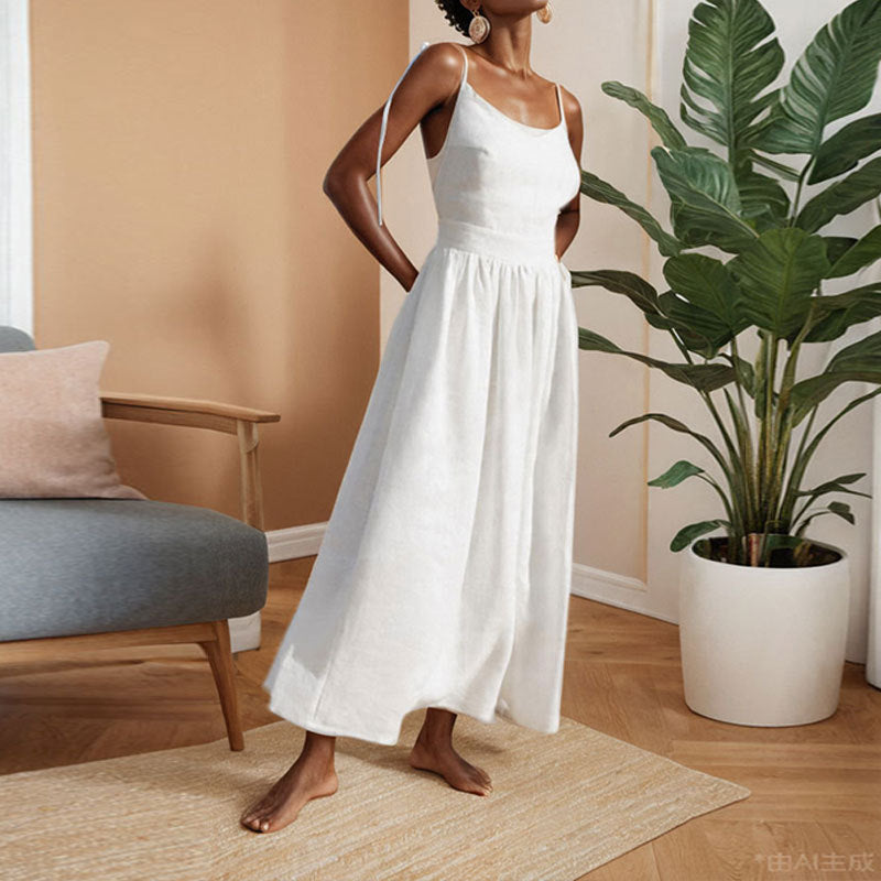 Women's V-Neck Open-Back Tie-Strap Midi Dress