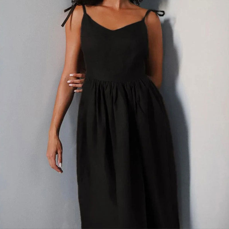 Women's V-Neck Open-Back Tie-Strap Midi Dress