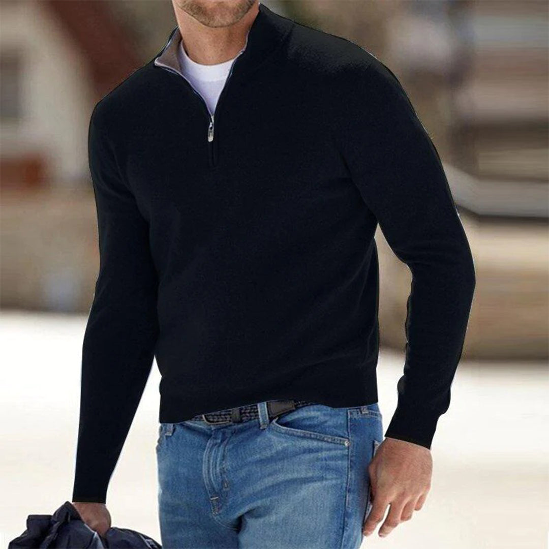 Men's Lightweight Quarter-Zip Sweater with Raised Collar