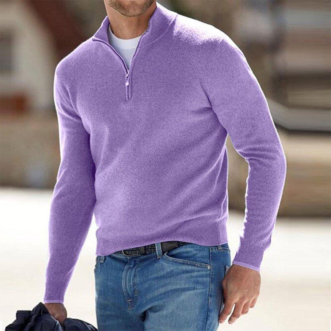 Men's Lightweight Quarter-Zip Sweater with Raised Collar