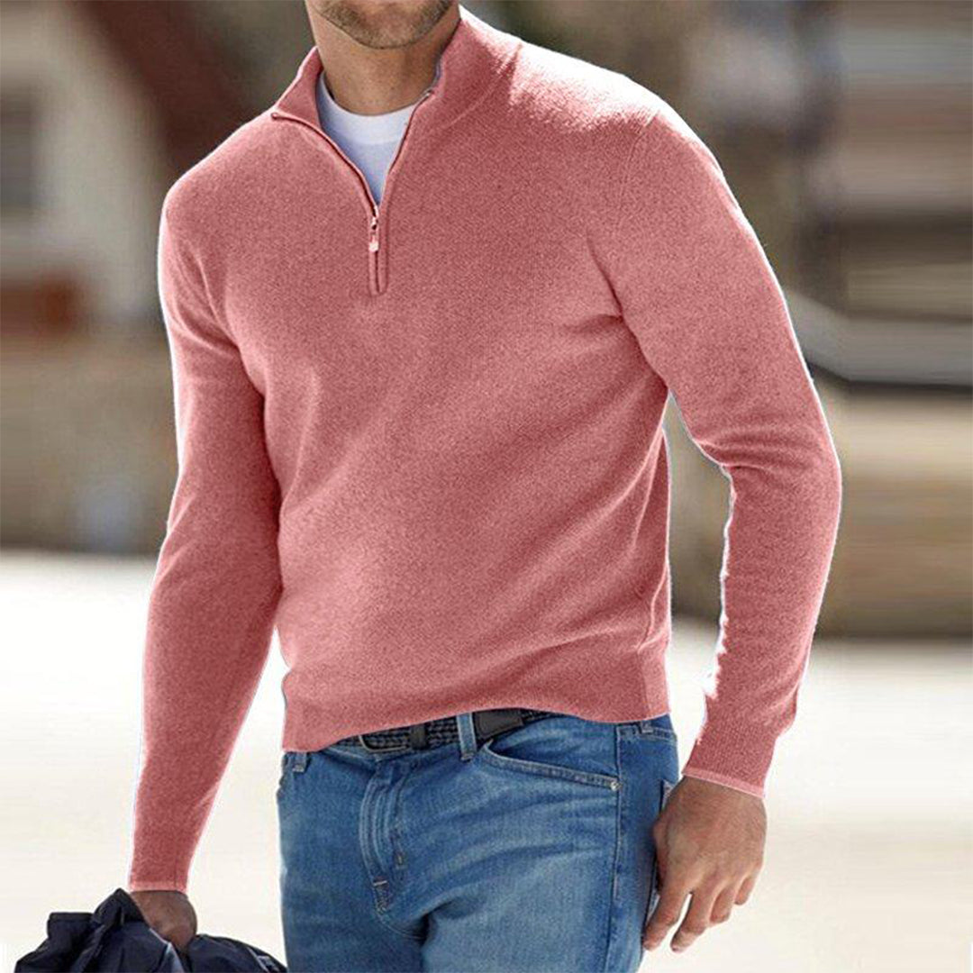 Men's Lightweight Quarter-Zip Sweater with Raised Collar