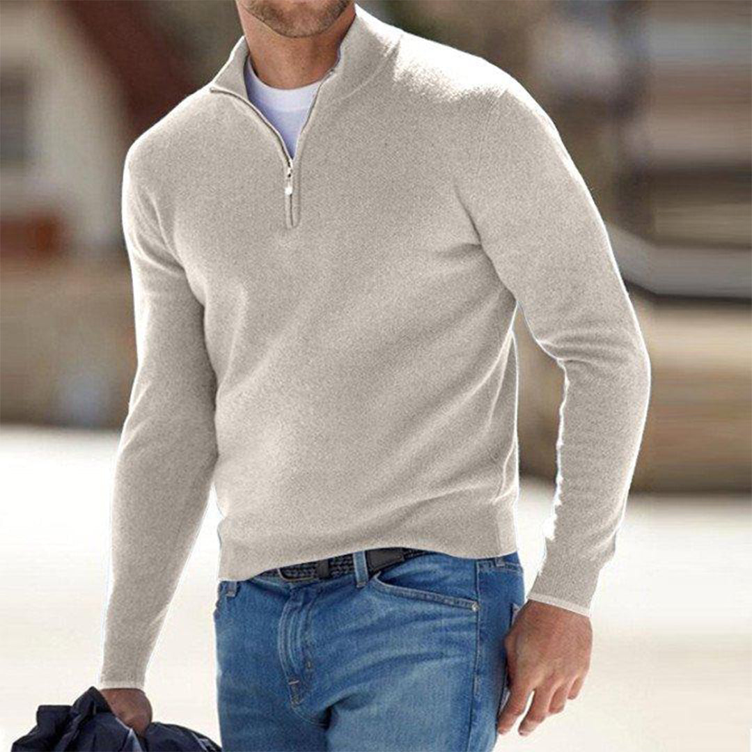 Men's Lightweight Quarter-Zip Sweater with Raised Collar