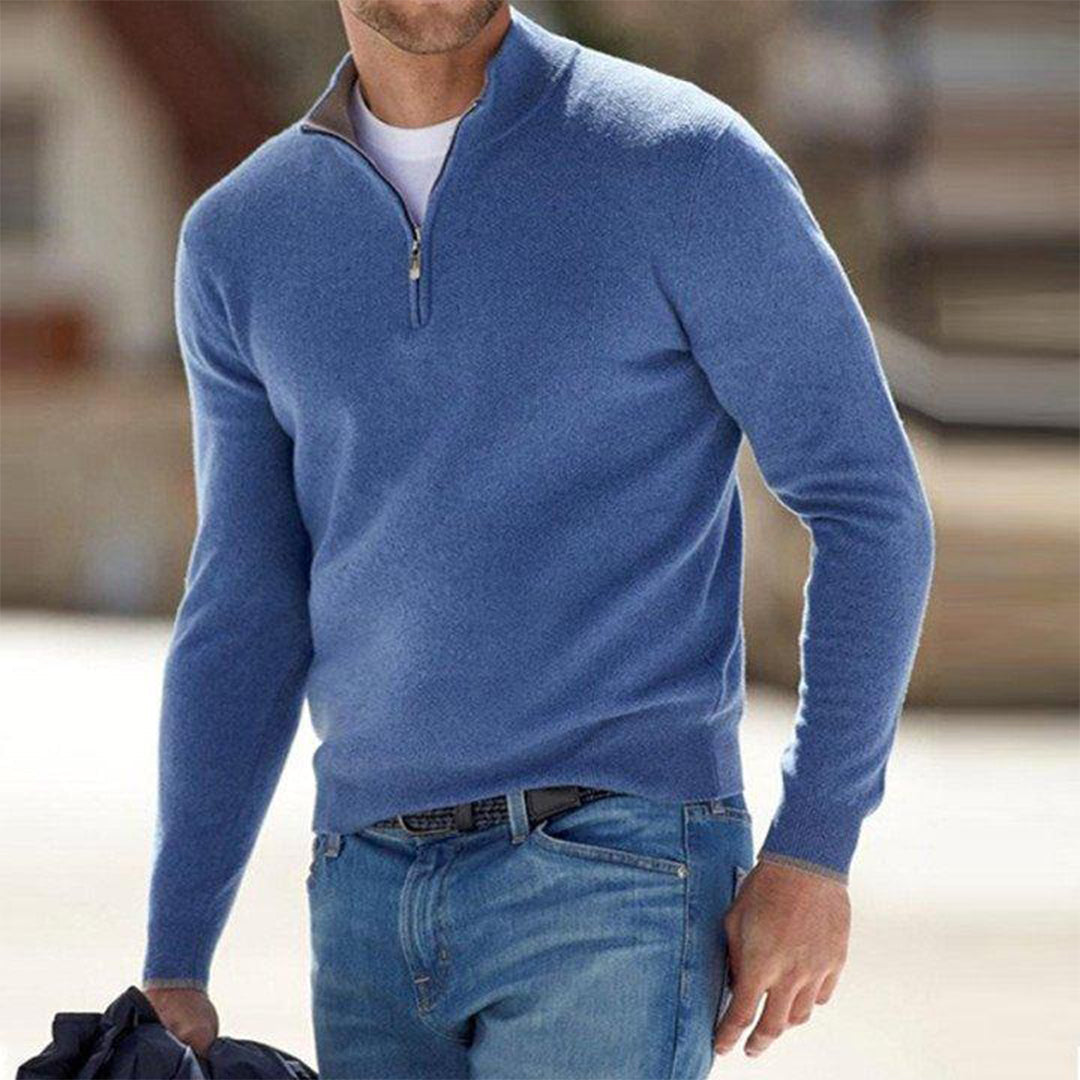 Men's Lightweight Quarter-Zip Sweater with Raised Collar