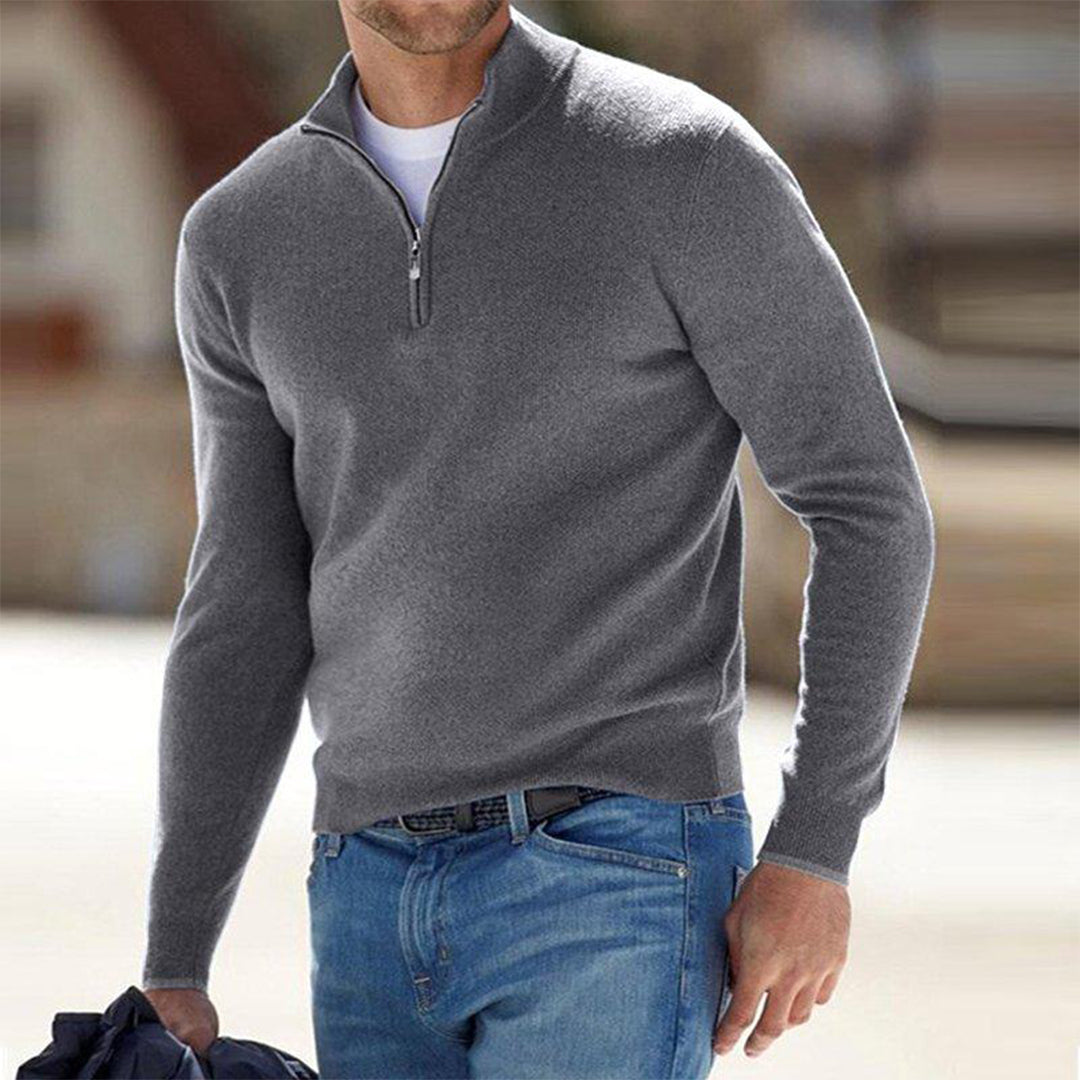 Men's Lightweight Quarter-Zip Sweater with Raised Collar