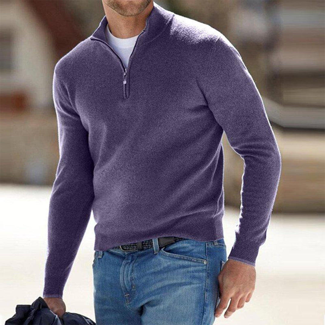 Men's Lightweight Quarter-Zip Sweater with Raised Collar