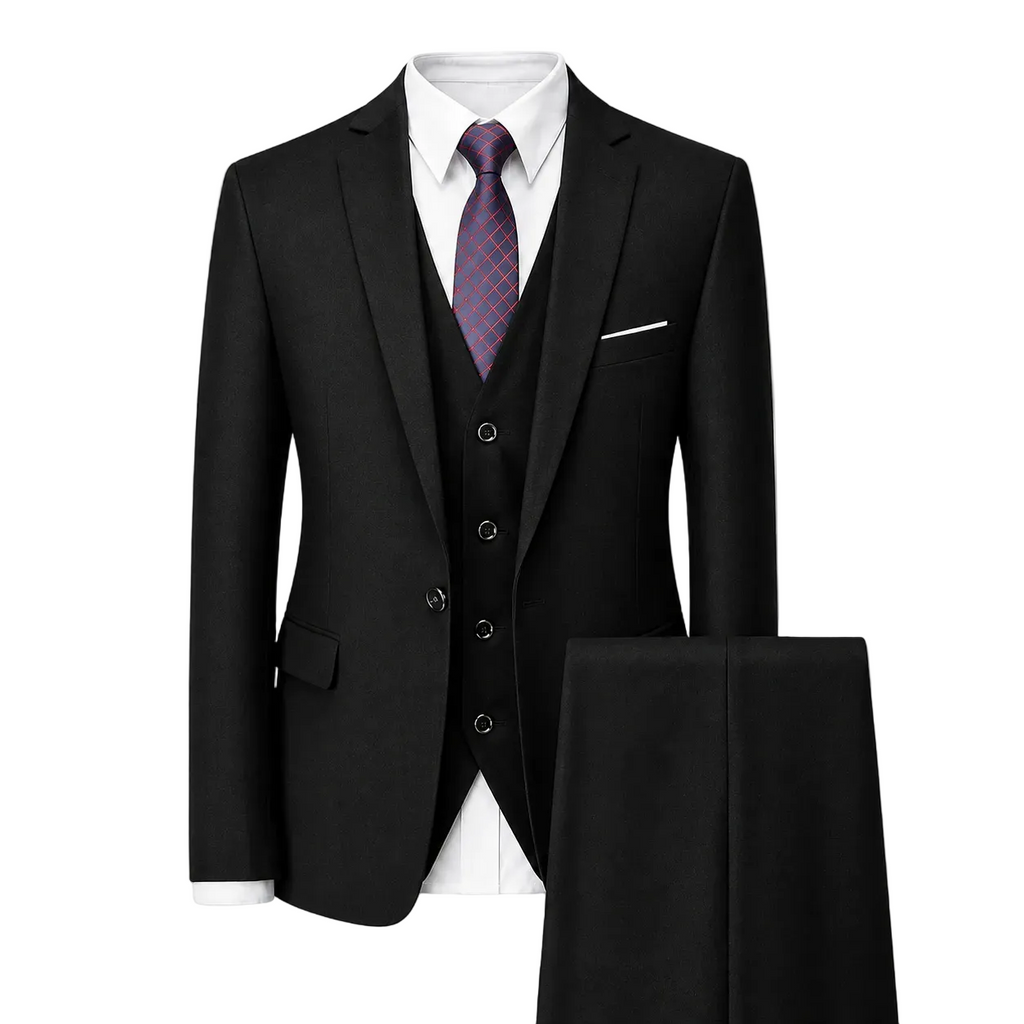 Men's Tailored Tweed Suit Set Three Piece Styling Weddings - Black