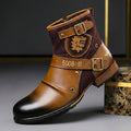 Men's Leather and Suede Buckle Boots - Brown