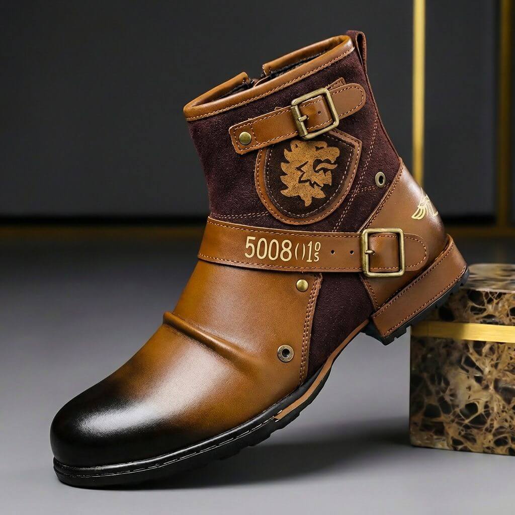 Men's Leather and Suede Buckle Boots
