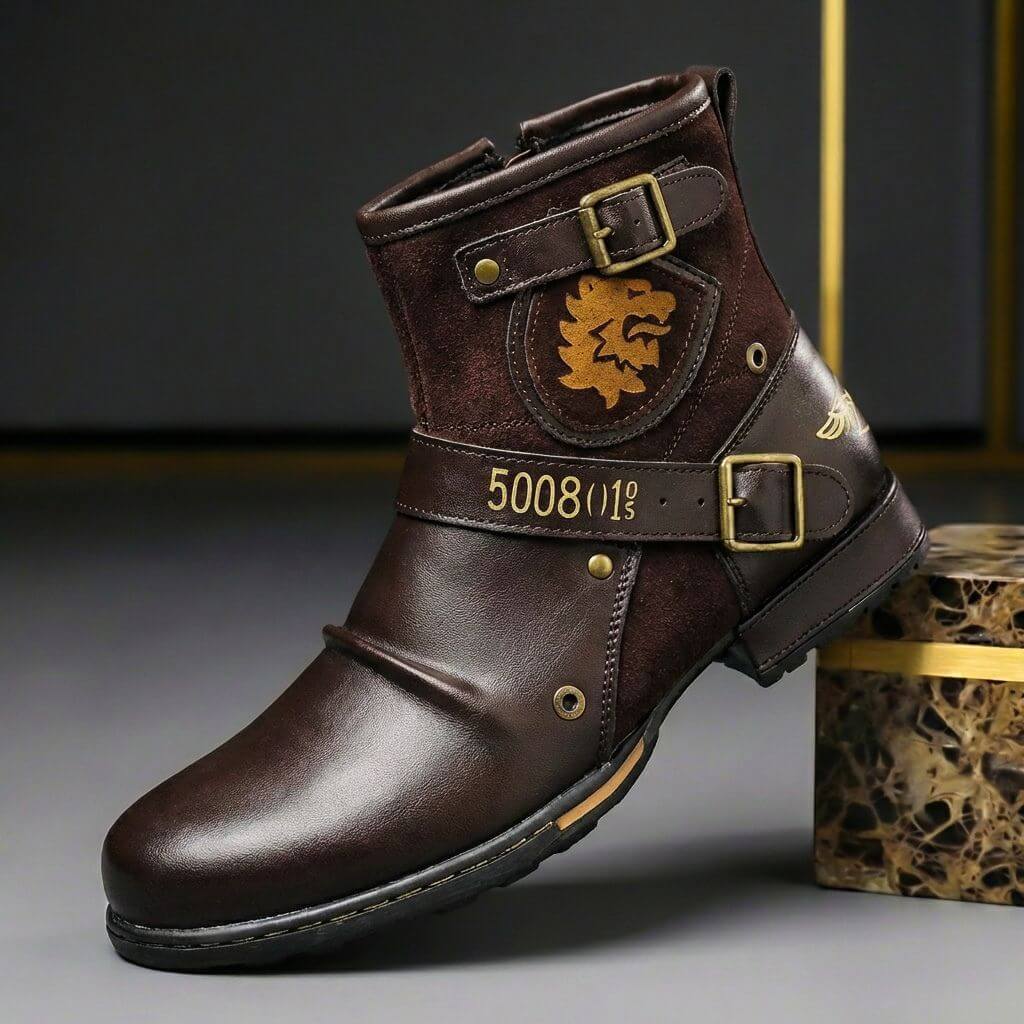 Men's Leather and Suede Buckle Boots
