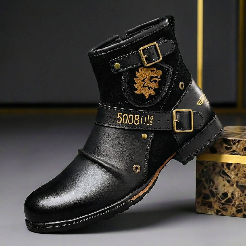 Men's Leather and Suede Buckle Boots