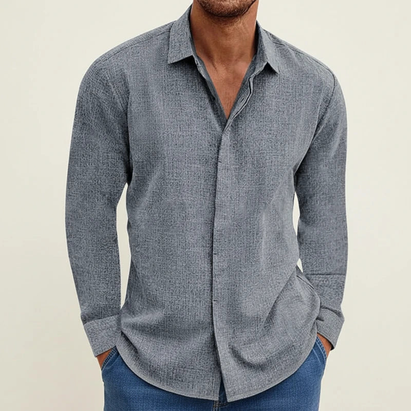 Men's Textured Long Sleeve Shirt - Gray