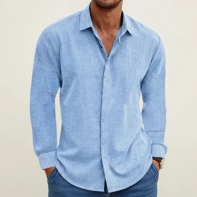 Men's Textured Long Sleeve Shirt - Light Blue
