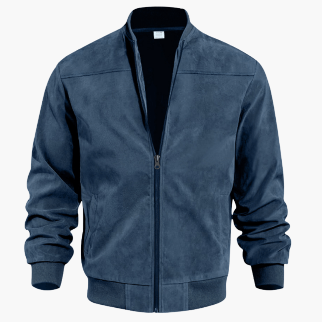 Men's Soft Suede Bomber Jacket - Blue