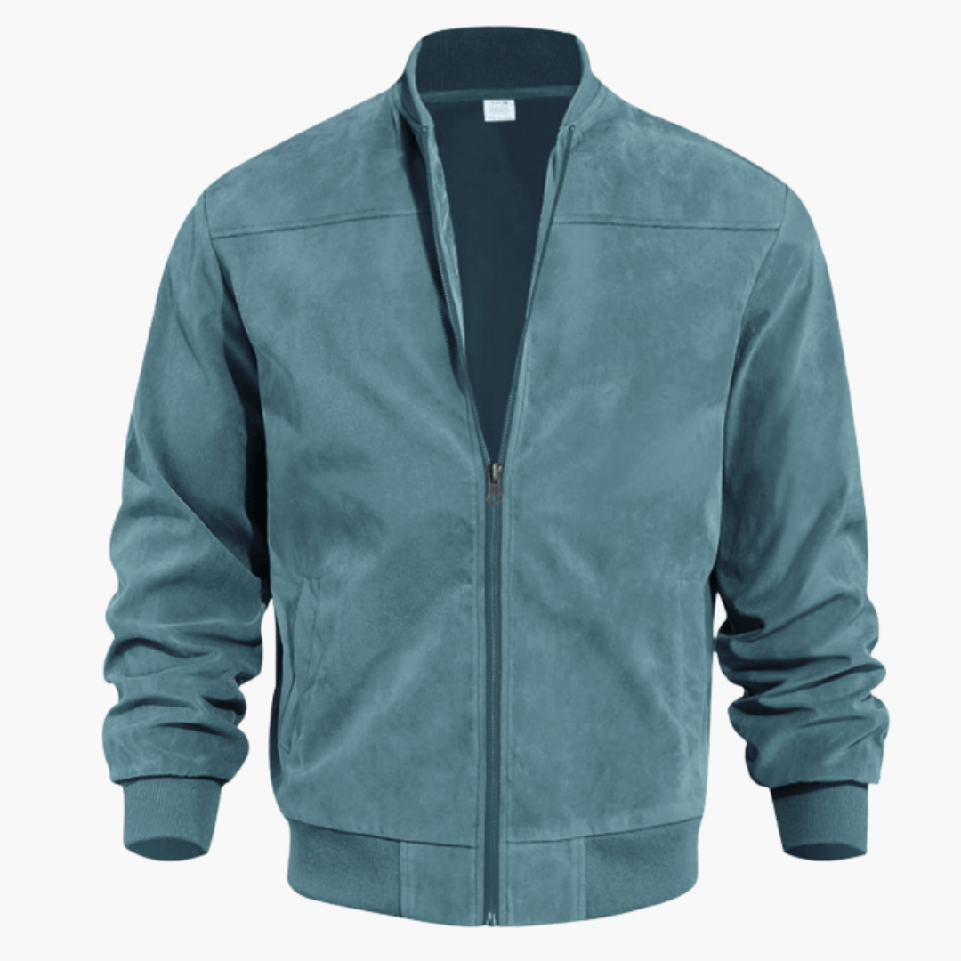 Men's Soft Suede Bomber Jacket - Blue Green