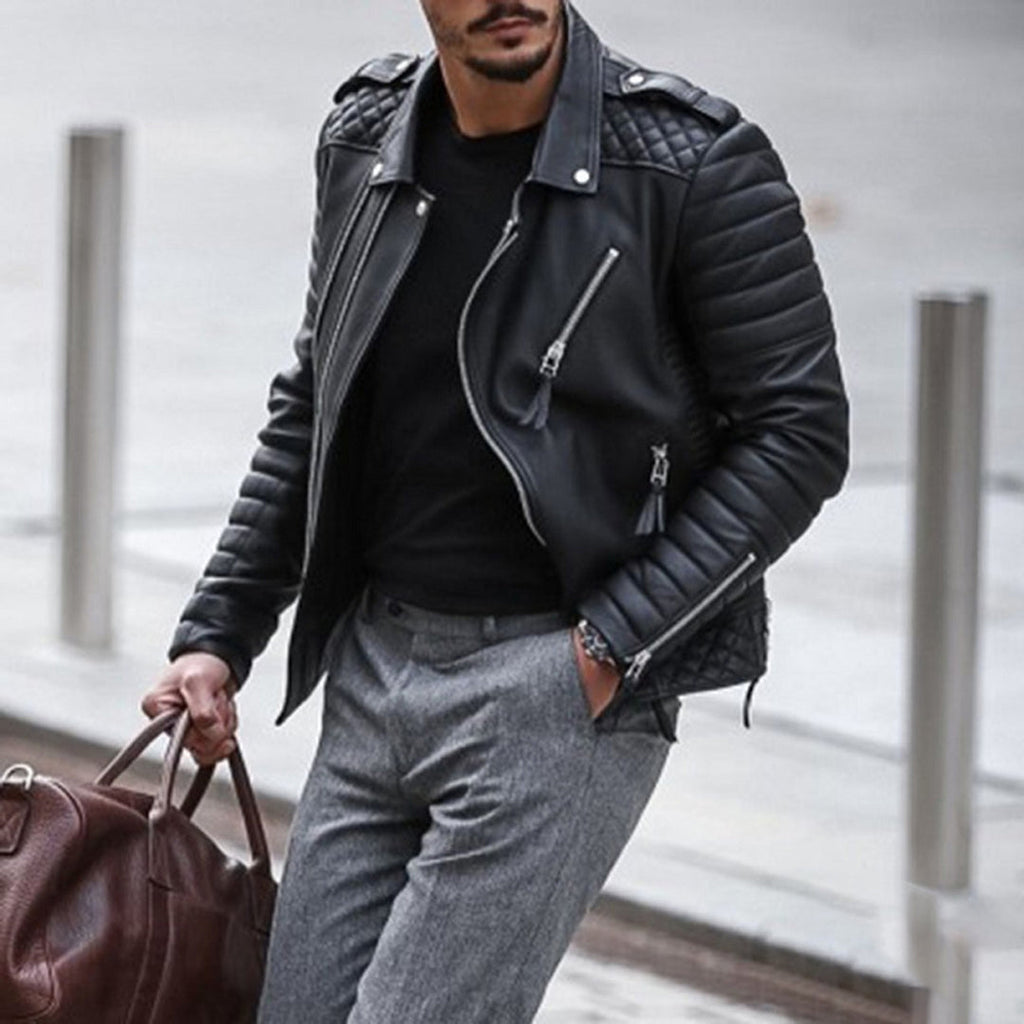 Men's Quilted Leather Biker Jacket