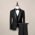 Men's Tailored Three Piece Tuxedo Suit Shawl Lapel Weddings - Black