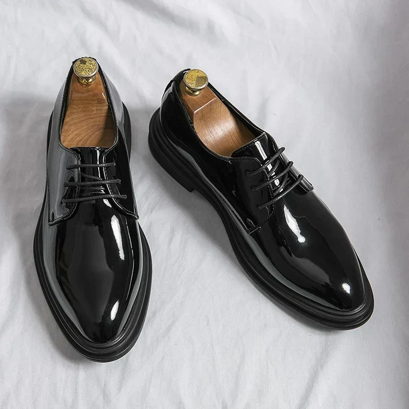 Men's Formal Lace-Up Derby Shoes - Black Patent