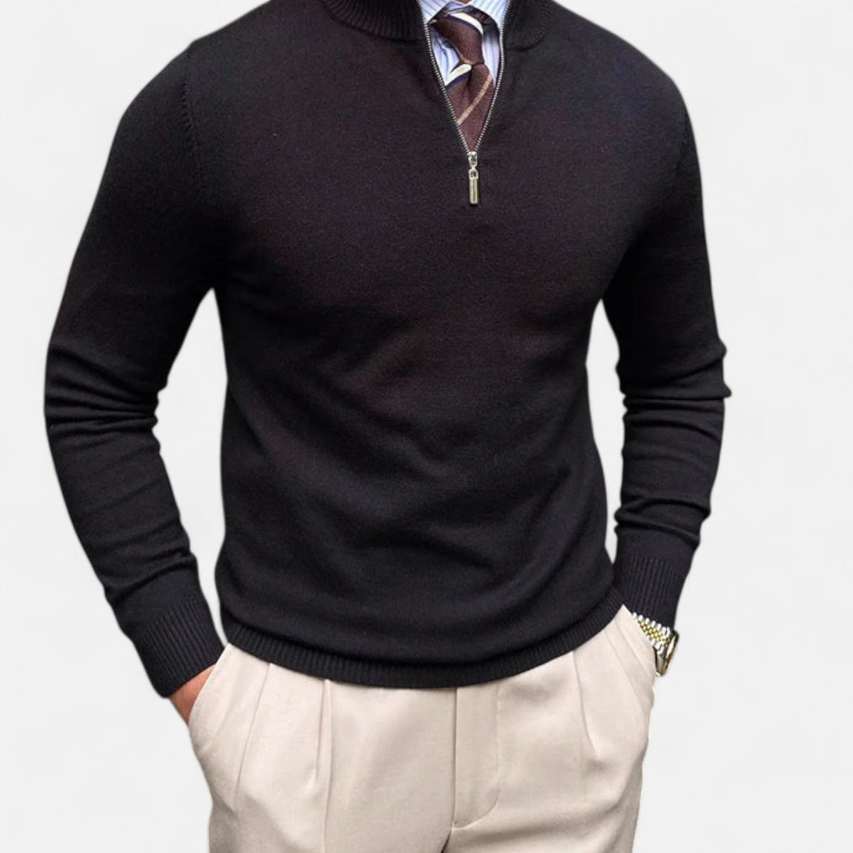Men's Half-Zip Knit Sweater - Black