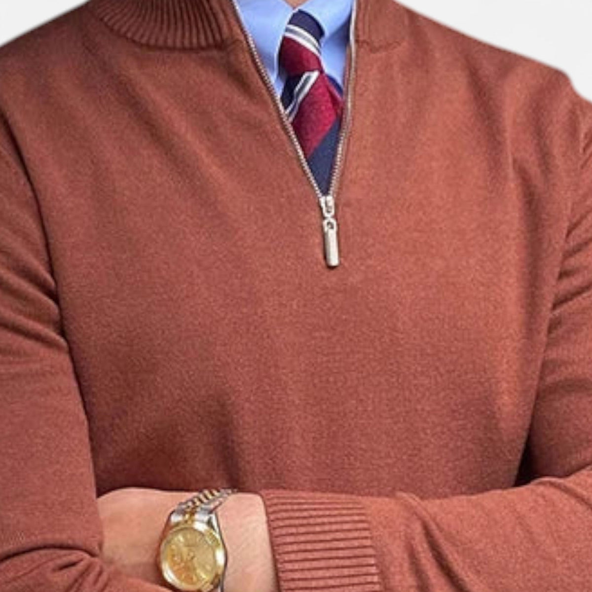 Men's Half-Zip Knit Sweater - Brown