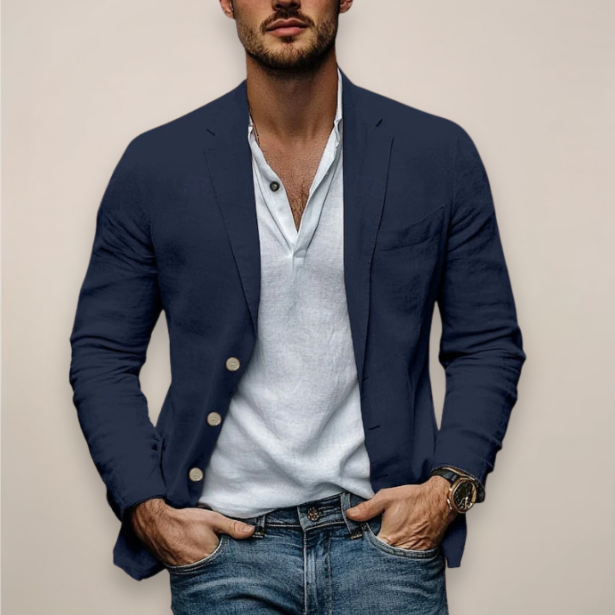 Men's Lightweight Slim Summer Blazer - Navy Blue