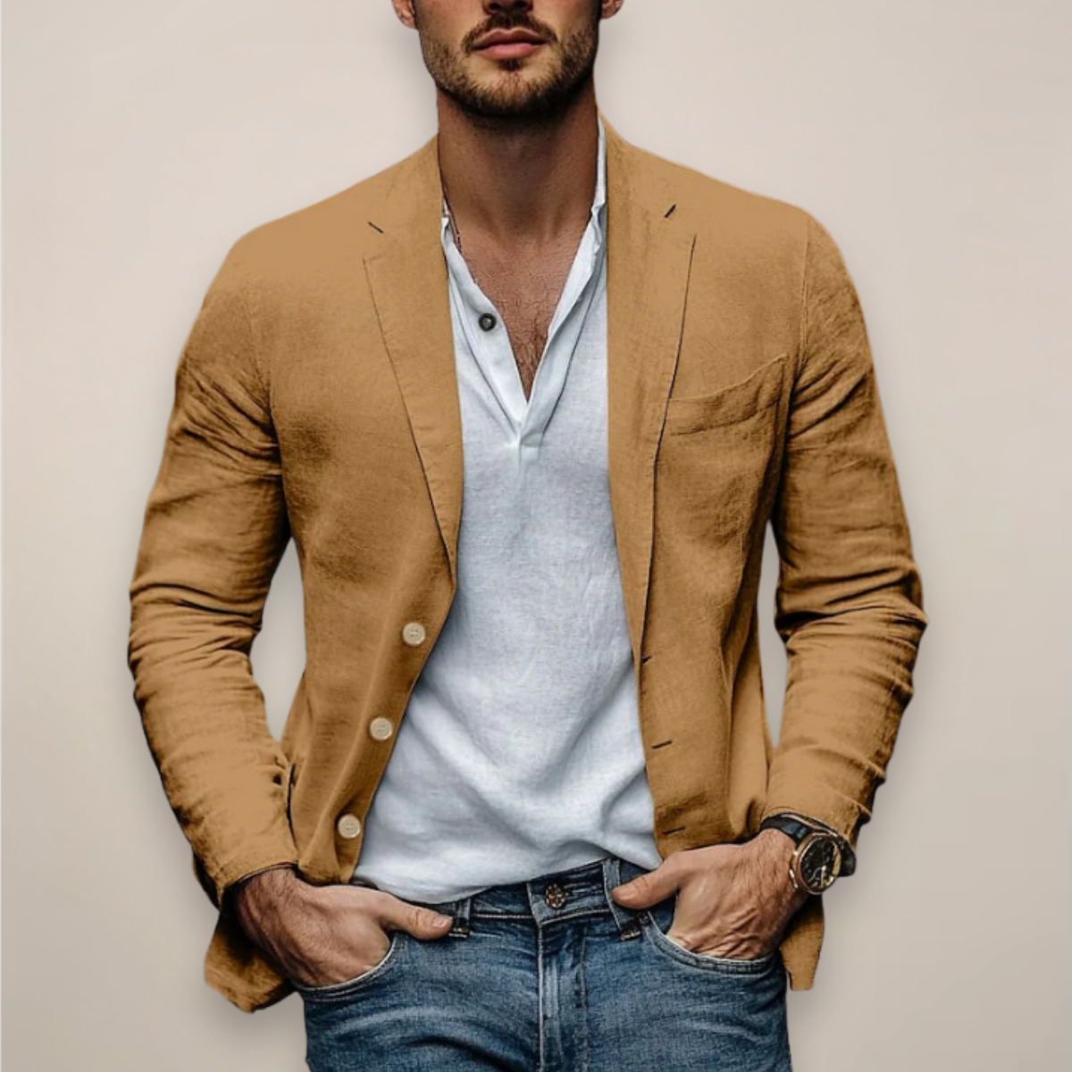 Men's Lightweight Slim Summer Blazer - Khaki
