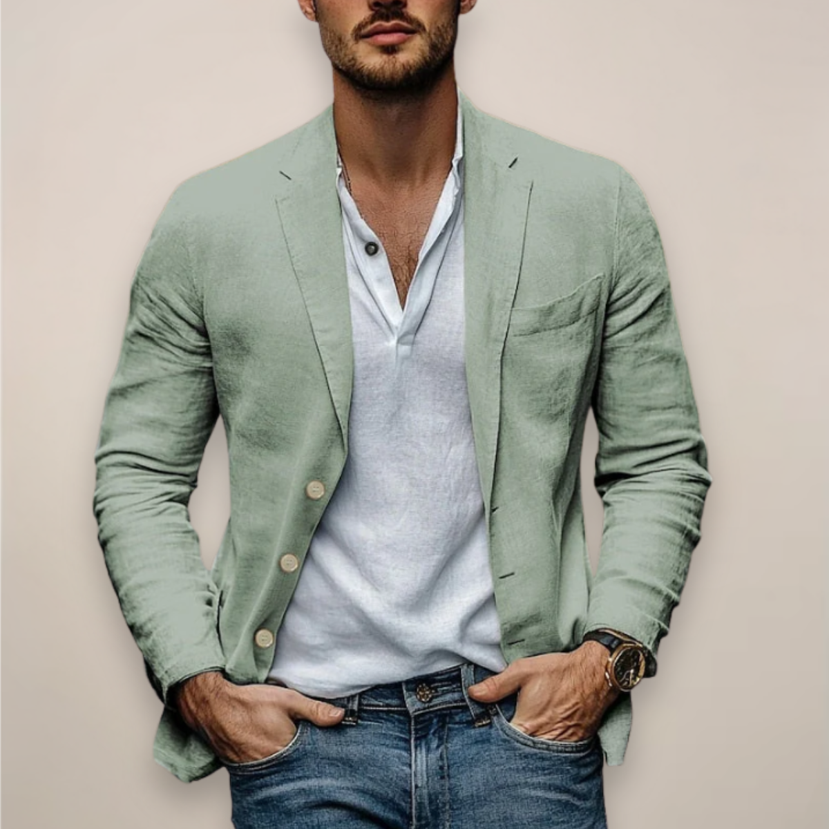 Men's Lightweight Slim Summer Blazer - Sage Green