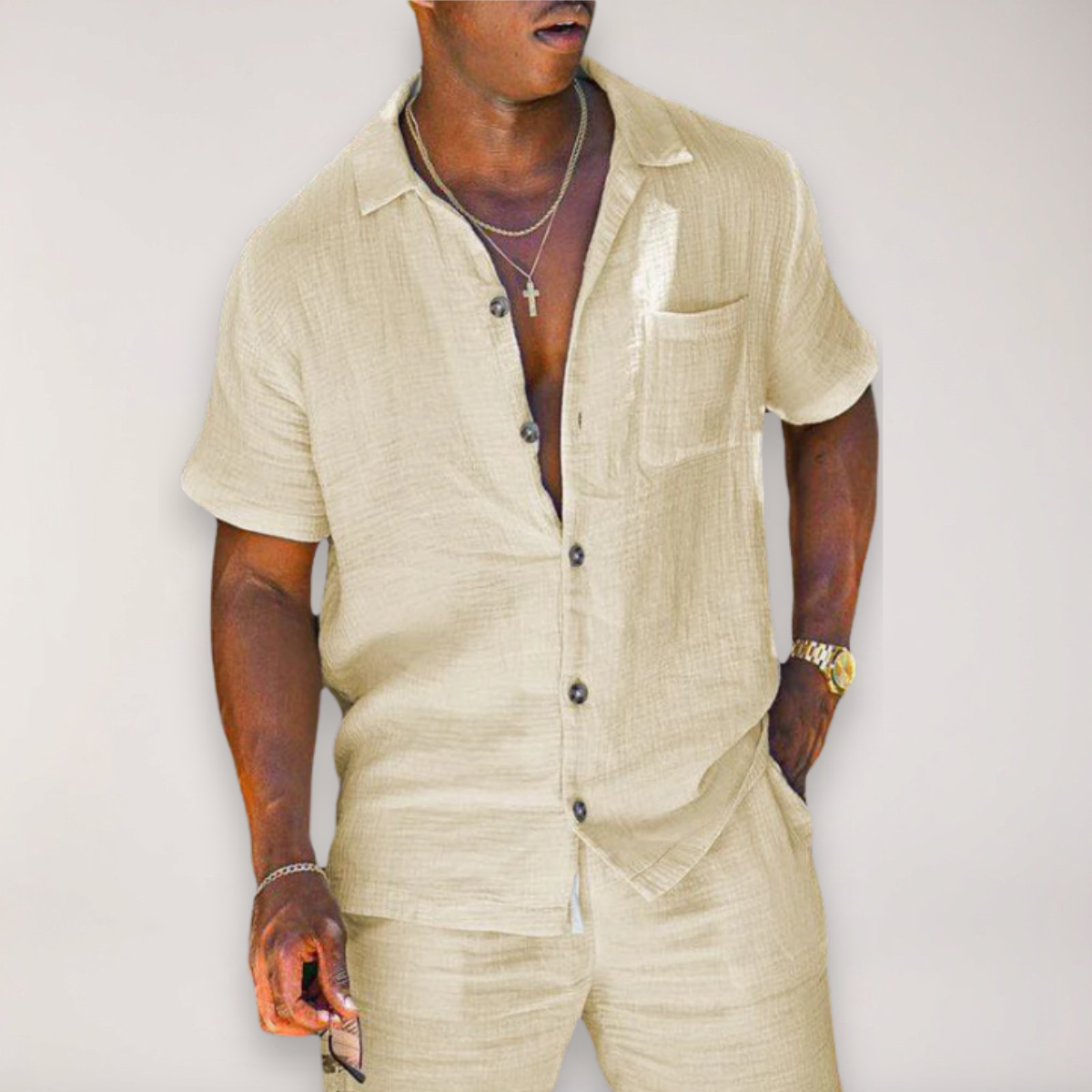 Men's Lightweight Shirt and Trousers Co-Ord - Beige