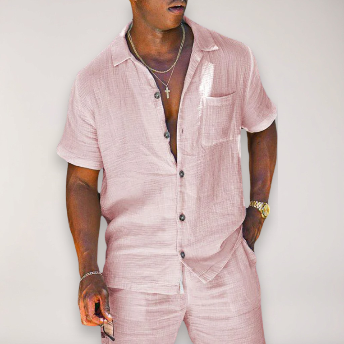 Men's Lightweight Shirt and Trousers Co-Ord - Pink