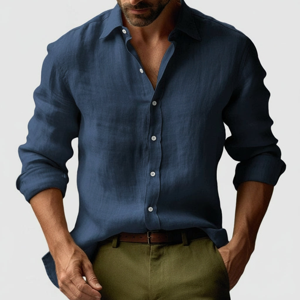 Men's Vintage Long Sleeve Shirt - Navy Blue