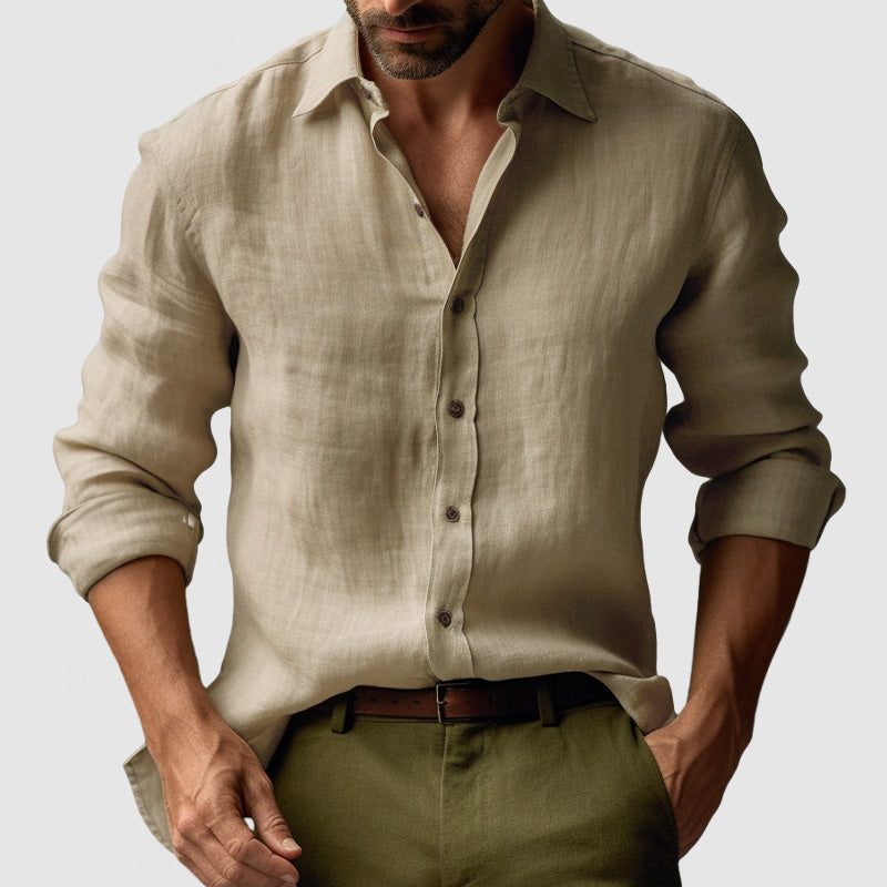 Men's Vintage Long Sleeve Shirt - Khaki