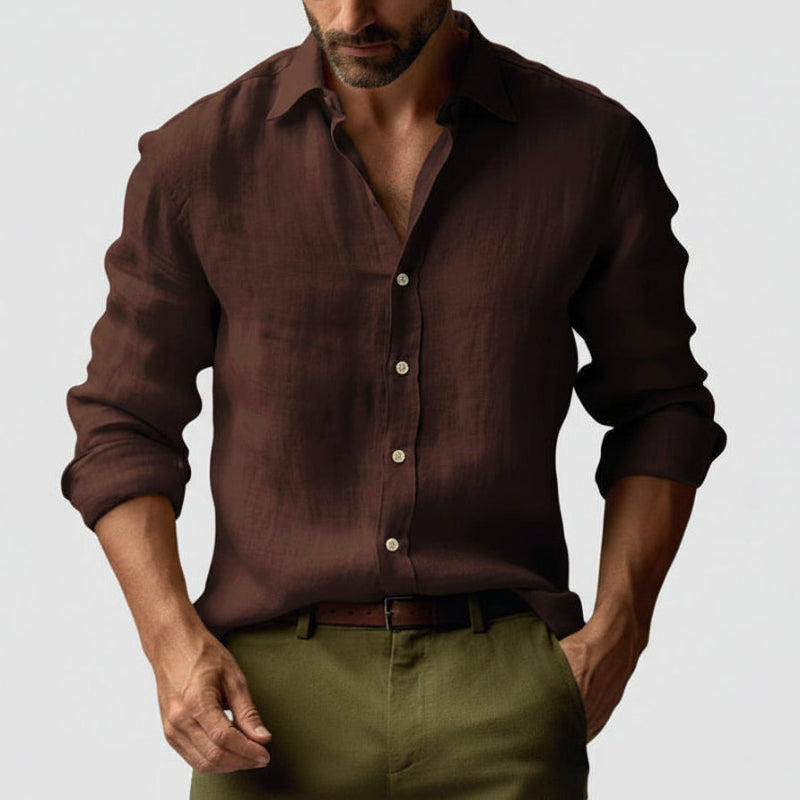 Men's Vintage Long Sleeve Shirt - Dark Brown