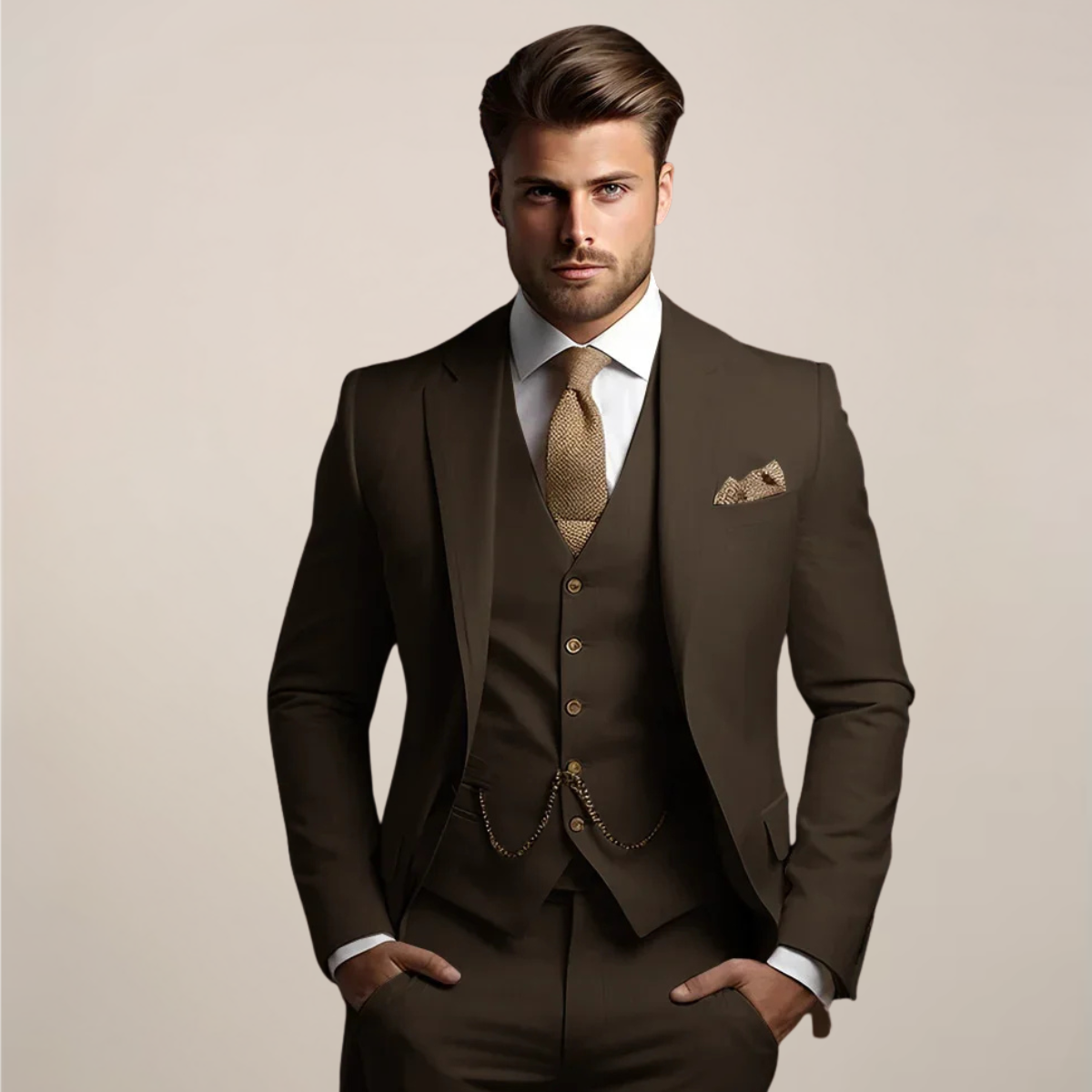 Men’s Breathable Three-Piece Wedding Suit