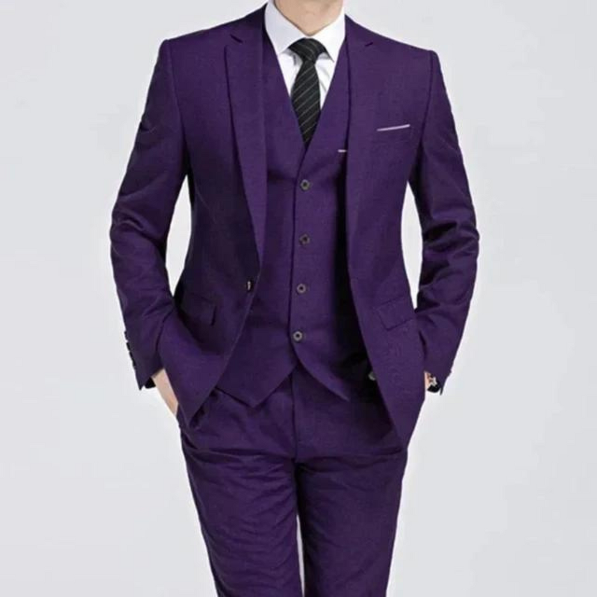 Men's Single Button Three Piece Suit Spring and Weddings - Purple