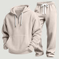 Men's Waffle-Knit Half-Zip Hoodie and Jogger Set - Beige
