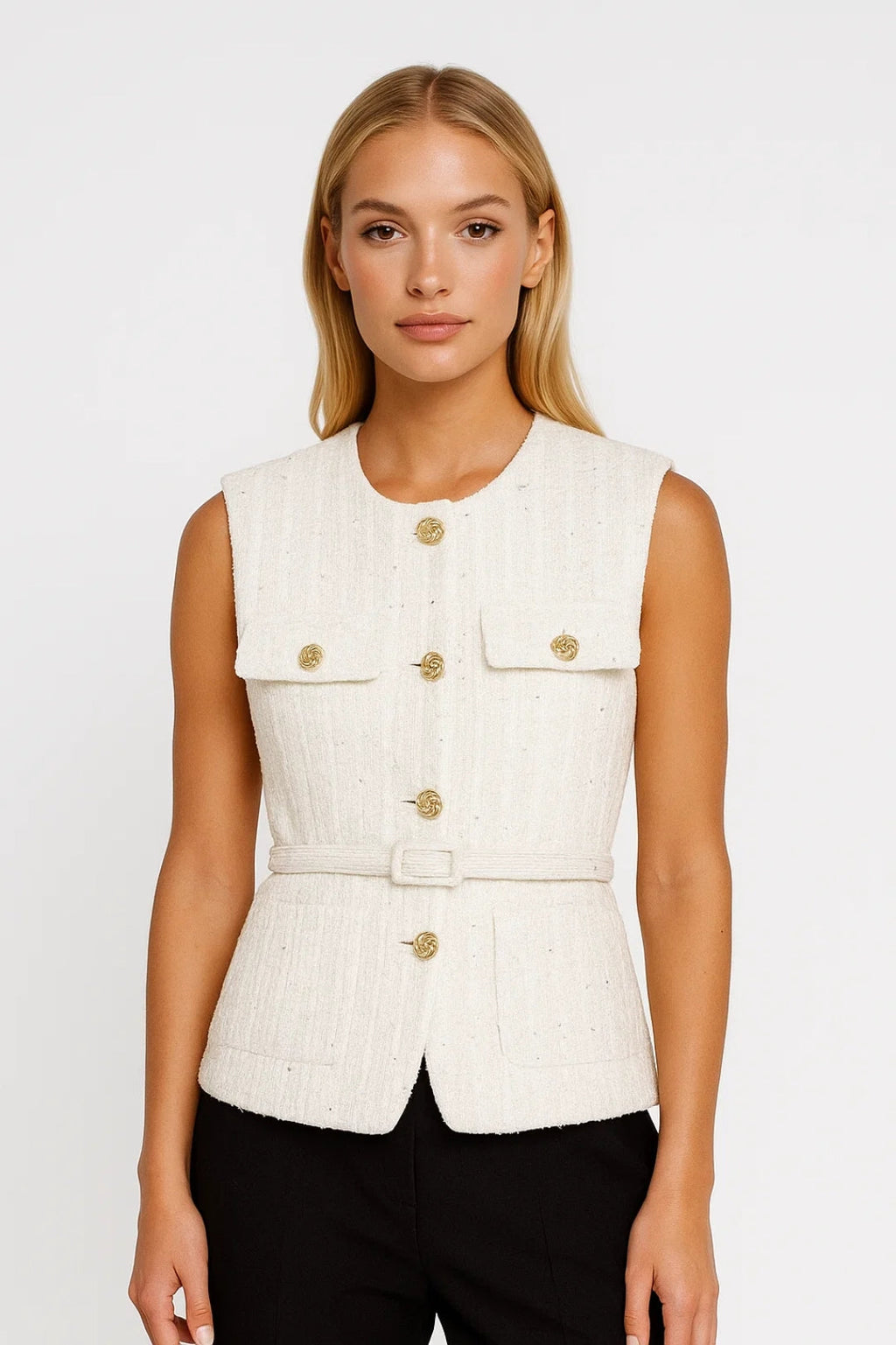 Women's Belted Textured Waistcoat