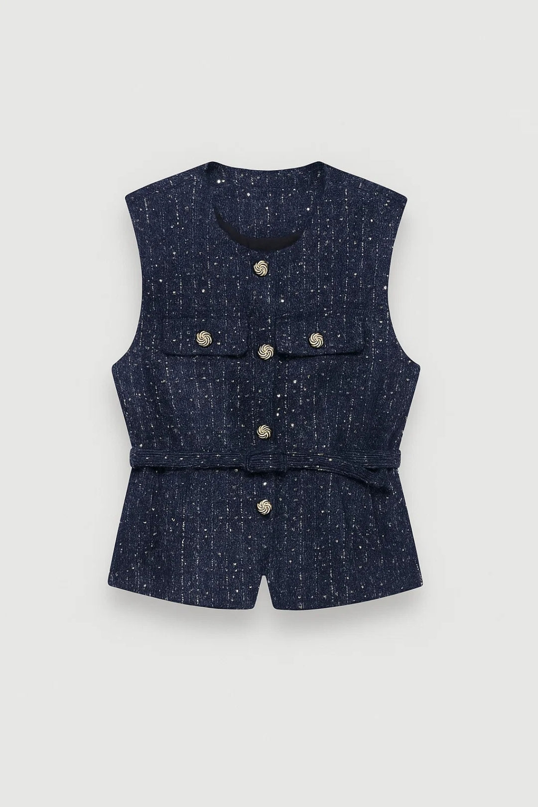 Women's Belted Textured Waistcoat - Dark Blue