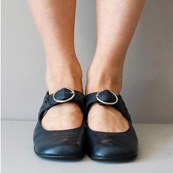 Women's Classic Leather Buckle Strap Mary Jane Flats