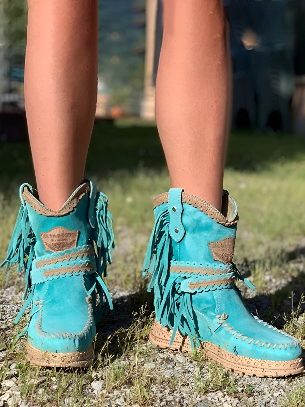 Women's Fringe Ankle Boots with Woven Detail