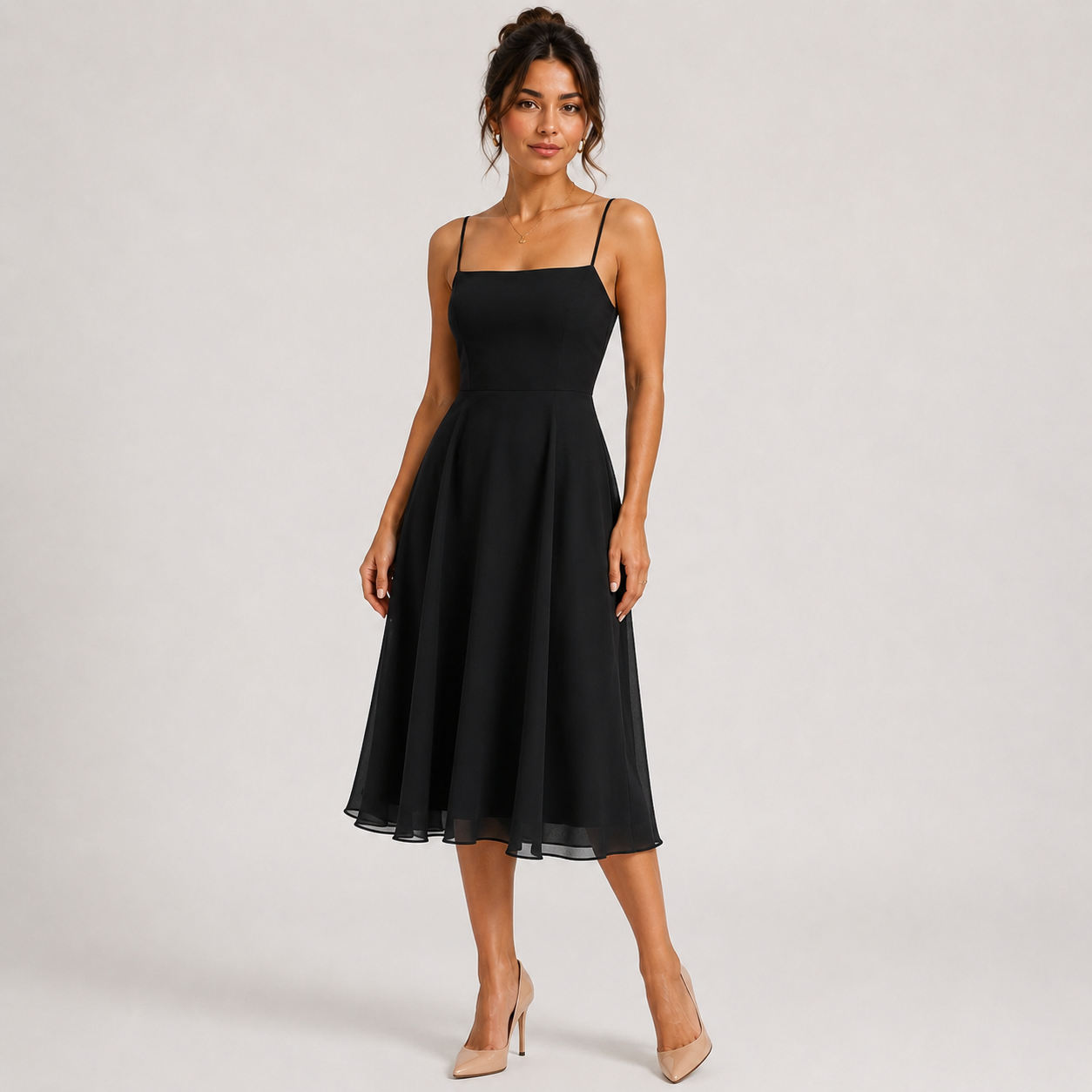 Women’s Square Neck A-Line Midi Dress